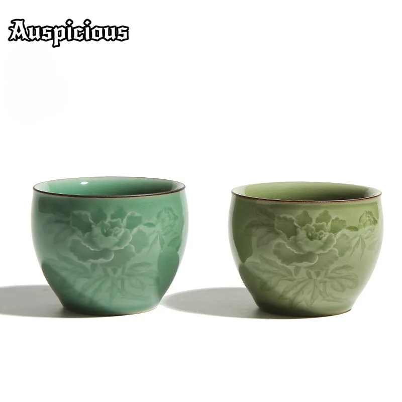 Celadon Ceramic Cup - 120ml 수제 롱콴 청자 모란 찻잔