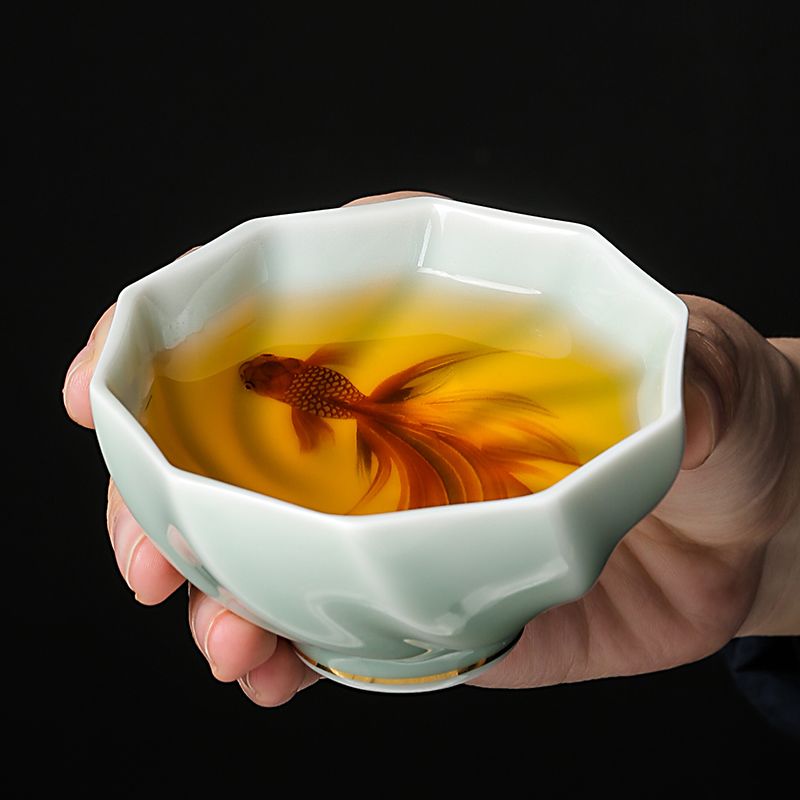 창의적인 청자 찻잔 수제 코이 차 그릇 중국 쿵푸 차  - Celadon Ceramic Cup 리뷰 및 가격