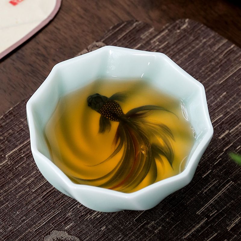 창의적인 청자 찻잔 수제 코이 차 그릇 중국 쿵푸 차  - Celadon Ceramic Cup 리뷰 및 가격