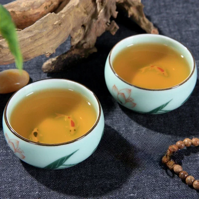 차컵 세라믹 1개 청자 수공예 풍경화 연꽃 잉어 차그릇 - Celadon Ceramic Cup 리뷰 및 가격