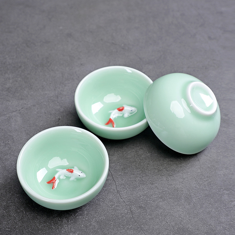 청자 물고기 귀여운 찻잔, 중국 쿵푸 찻잔, 홈 오피스 - Celadon Ceramic Cup 리뷰 및 가격